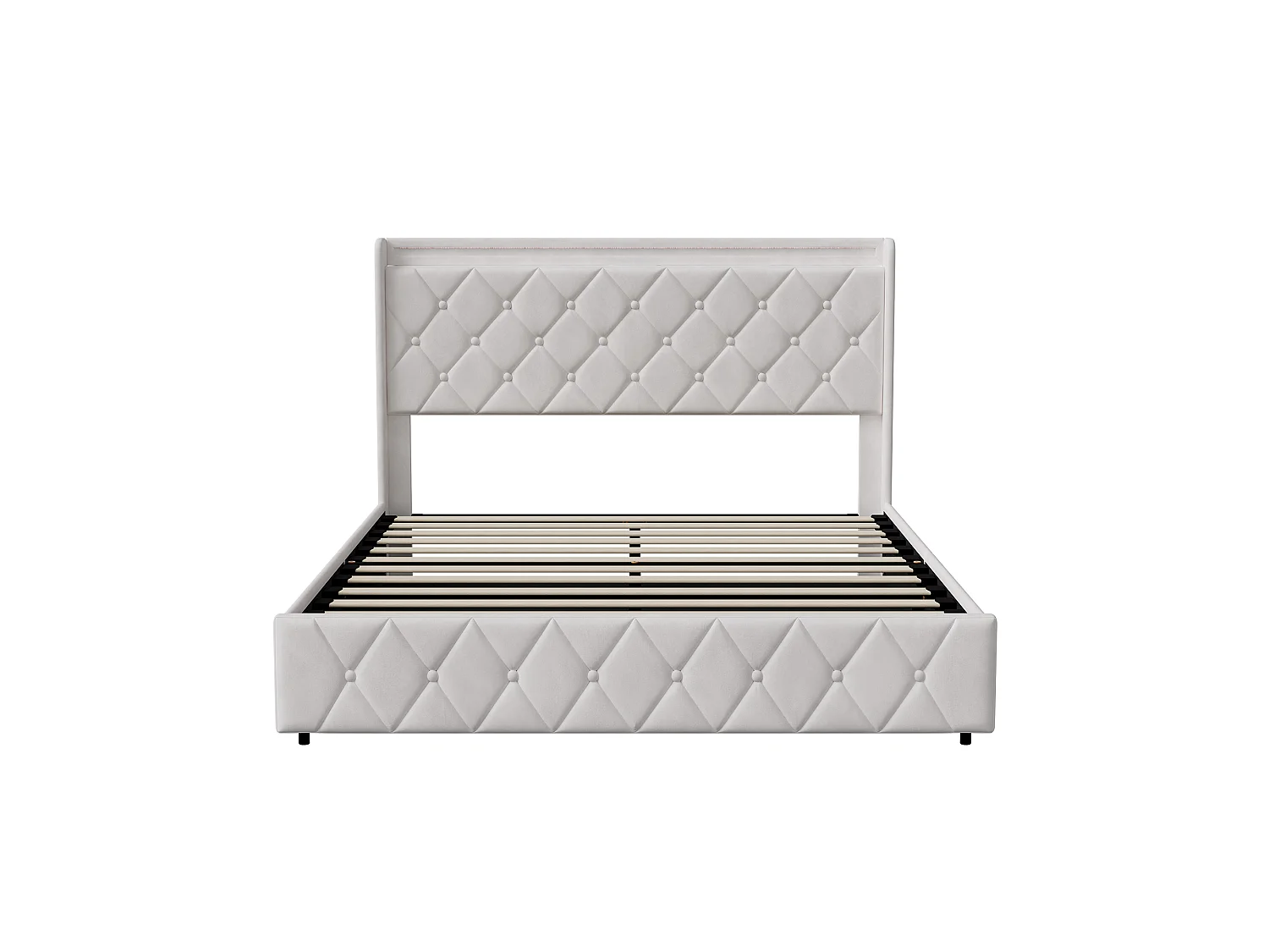 Lit Coffre 140x200 avec Éclairage LED et USB/Type-C- Tête de lit Rembourré - Lit 2 place avec sommier- Velours Blanc - pour adulte