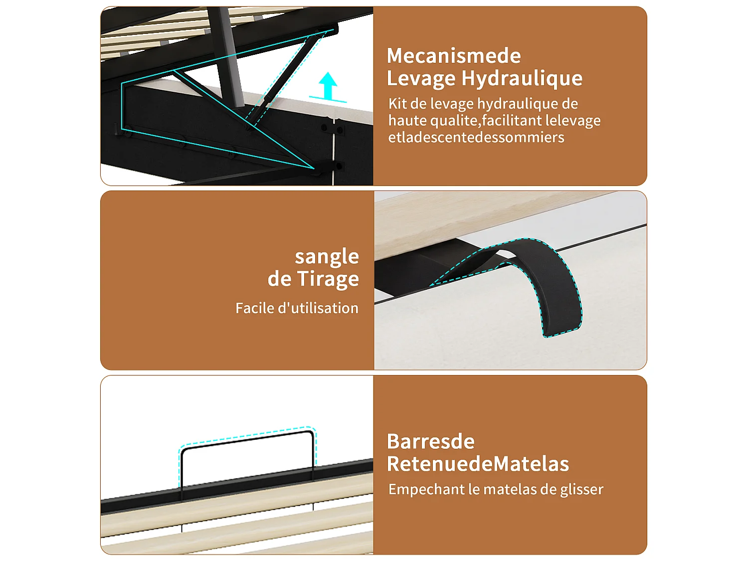 Cadre de Lit 160x200 avec Sommier Bois Lit Coffre Double avec LED et 2 Prises/USB,Tête de Lits Beige avec Étagère Ouverte