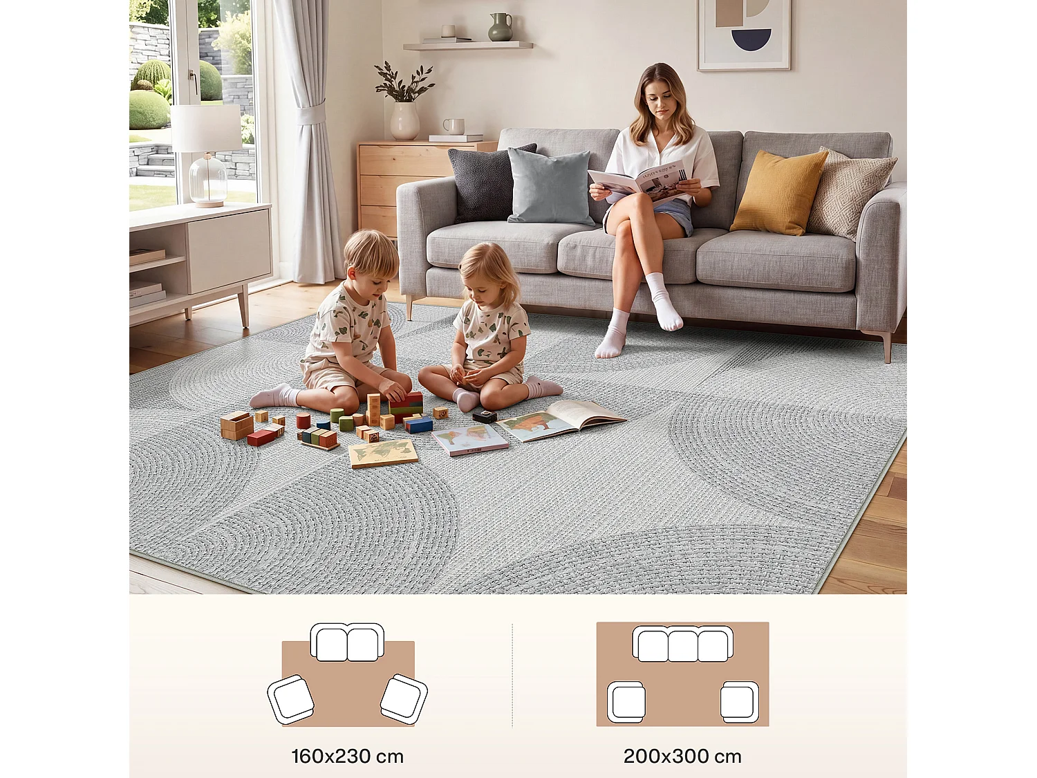 Tapis modernes pour salon - Tapis lavables - 160 x 230 cm Gris