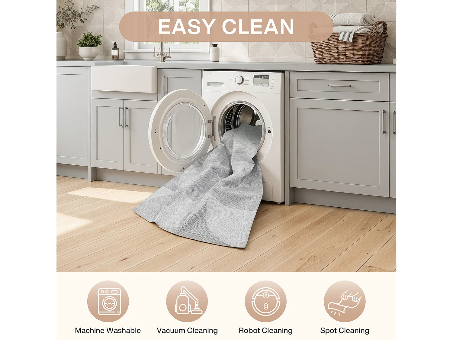 Tapis modernes pour salon - Tapis lavables - 160 x 230 cm Gris