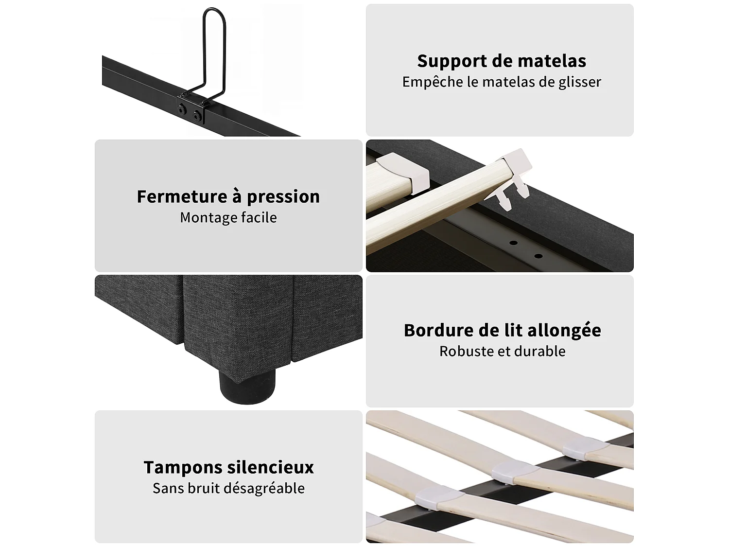 Opbergbed 180x200 met open planken en LED-hoofdbord - Bedframe met houten lattenbodem - 2 personen - Grijs linnen
