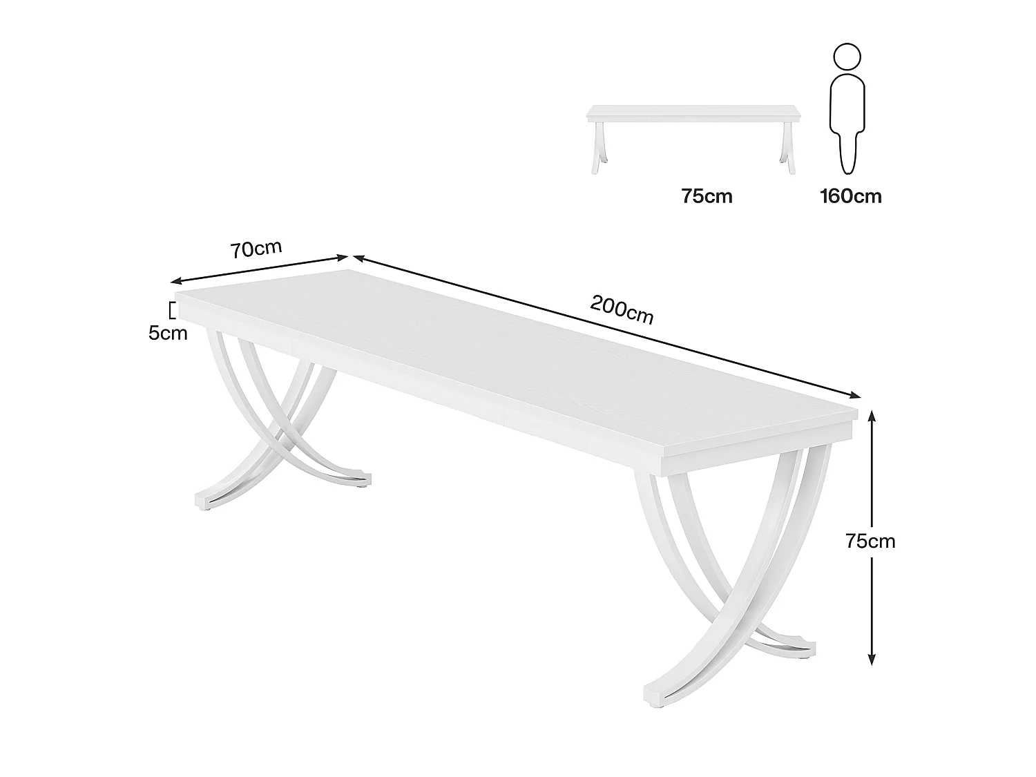 Bureau d'ordinateur pour 2 personnes, bureau extra long de 200 cm, grand bureau double pour deux personnes, blanc