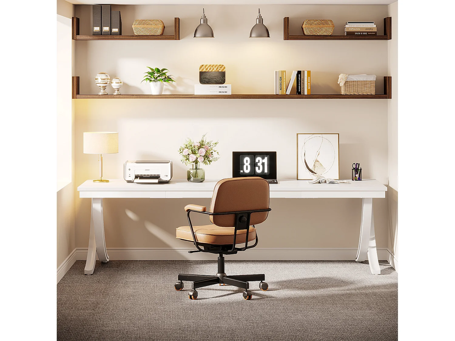 Bureau d'ordinateur pour 2 personnes, bureau extra long de 200 cm, grand bureau double pour deux personnes, blanc
