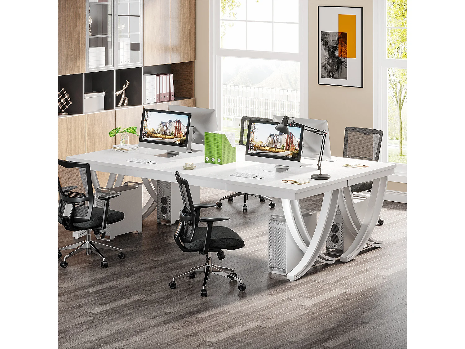 Bureau d'ordinateur pour 2 personnes, bureau extra long de 200 cm, grand bureau double pour deux personnes, blanc