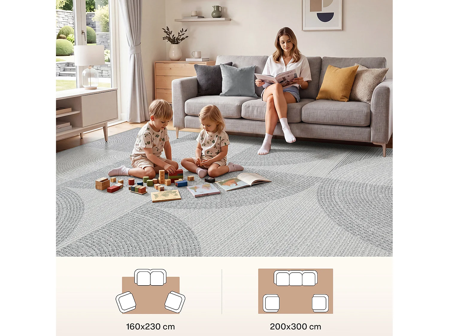 Tapis modernes pour salon - Tapis lavables - 200 x 300 cm Gris