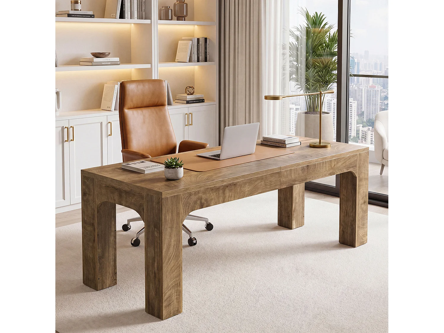 Bureau deux places, bureau extra long de 180 cm pour bureau à domicile, bureau double pour ordinateur, plateau en bois épais