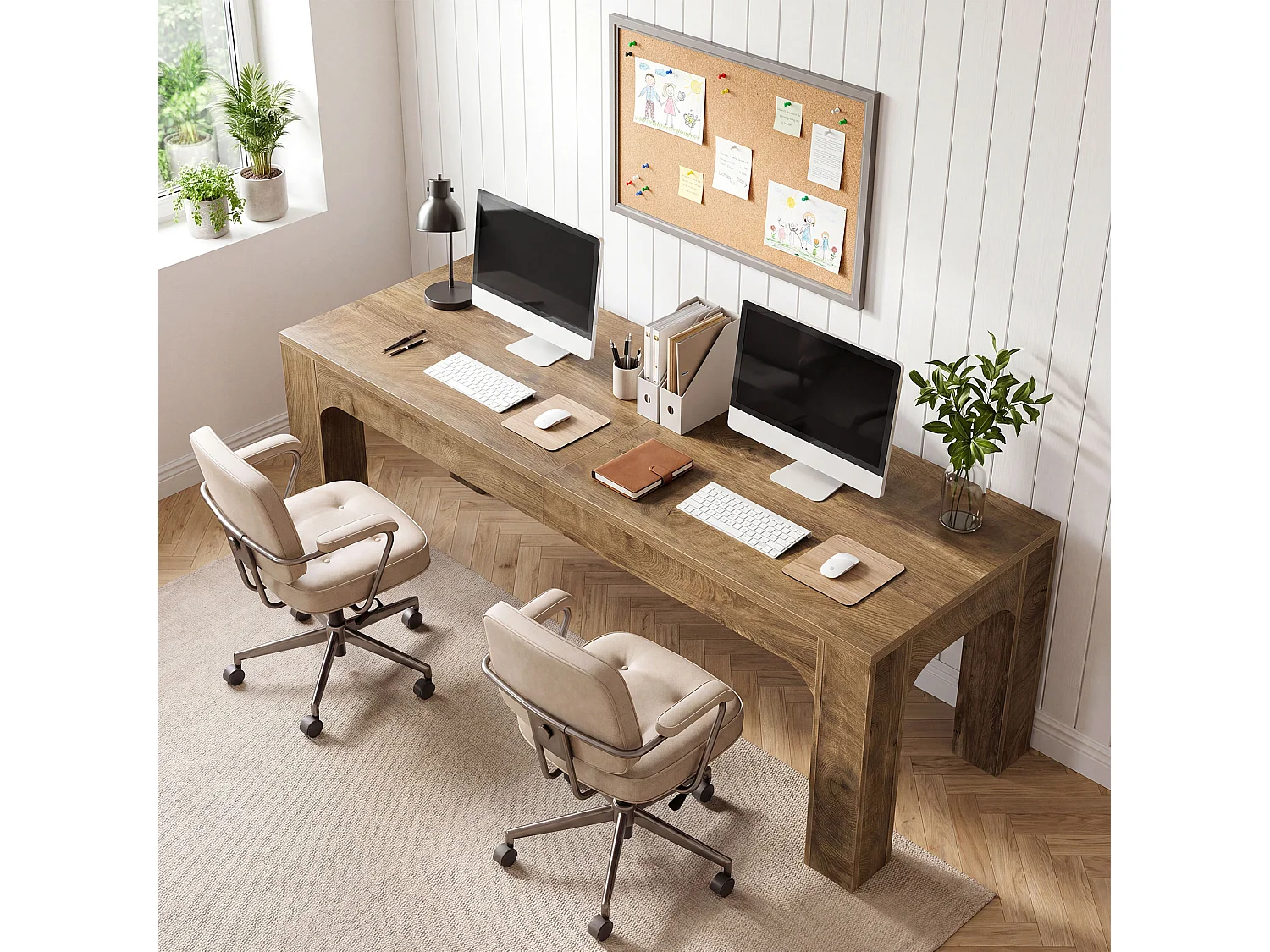 Bureau deux places, bureau extra long de 180 cm pour bureau à domicile, bureau double pour ordinateur, plateau en bois épais