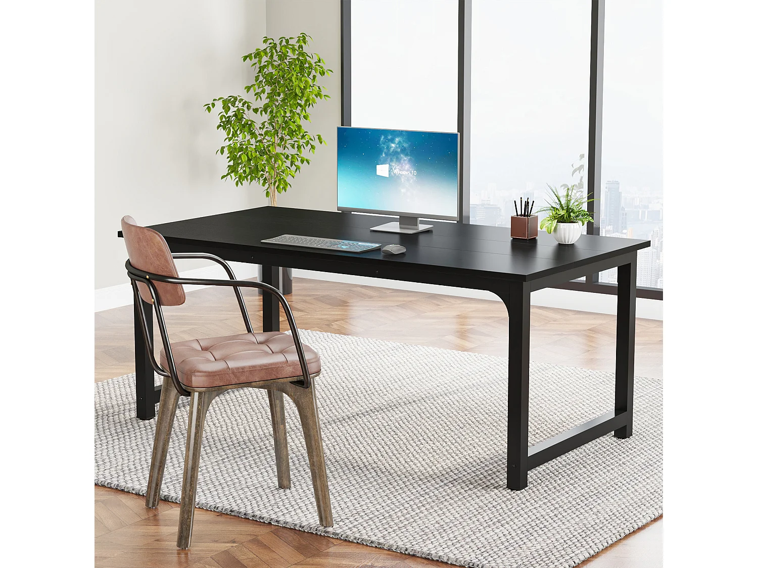 Bureau d'ordinateur moderne, 160 x 80 cm, grand bureau, table d'ordinateur, bureau d'étude, poste de travail pour bureau à domicile, noir