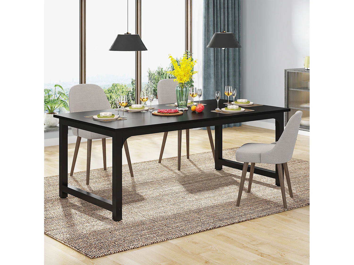 Bureau d'ordinateur moderne, 160 x 80 cm, grand bureau, table d'ordinateur, bureau d'étude, poste de travail pour bureau à domicile, noir