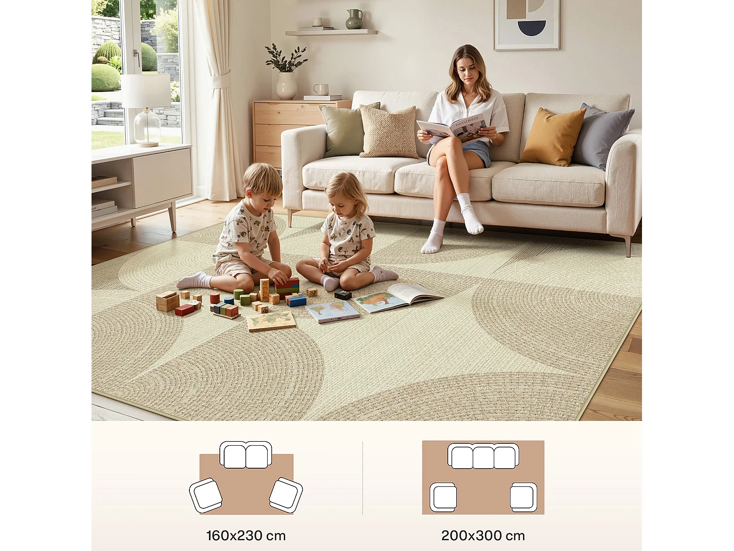 Tapis de salon modernes - Tapis lavables - 160 x 230 cm Beige