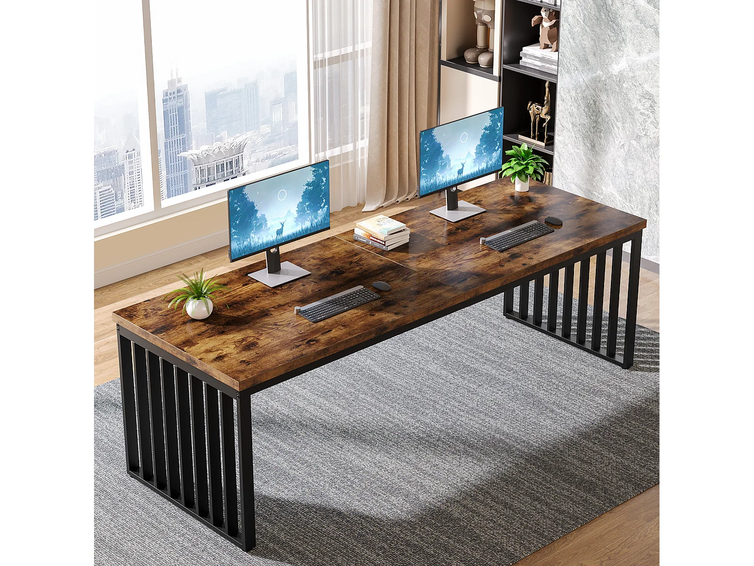 Bureau d'ordinateur 180 cm, poste de travail bureau pour bureau à domicile, marron foncé
