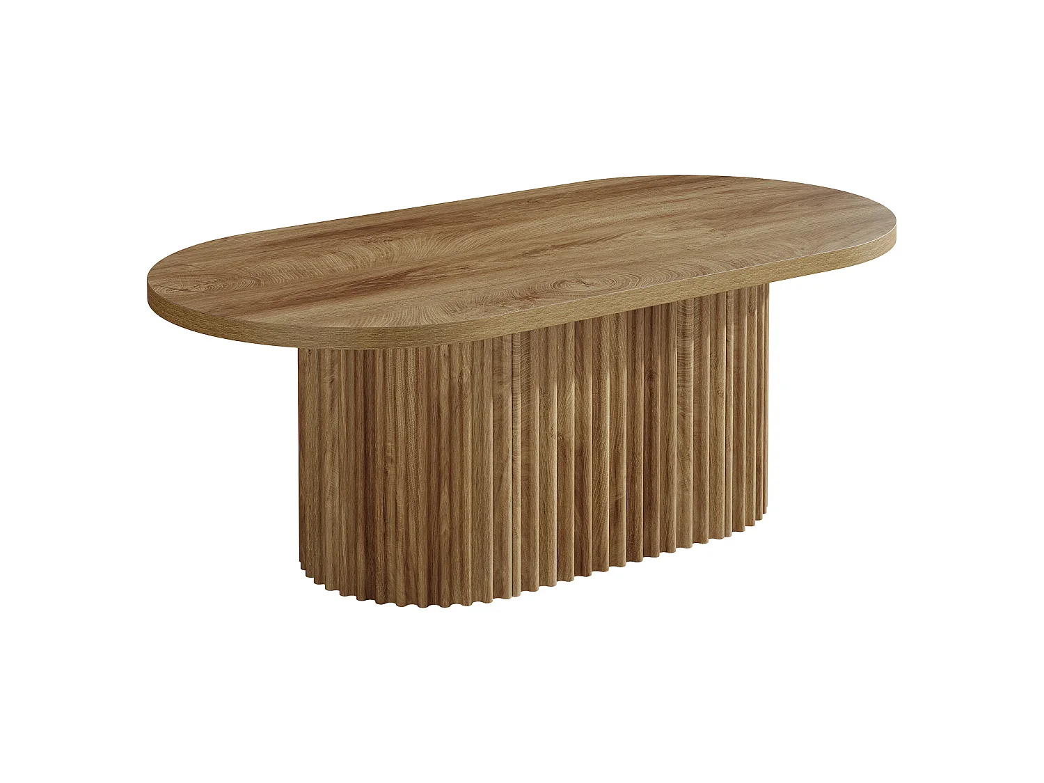 Table basse ovale, table centrale en bois de style campagnard de 120 cm avec un design cannelé pour le salon