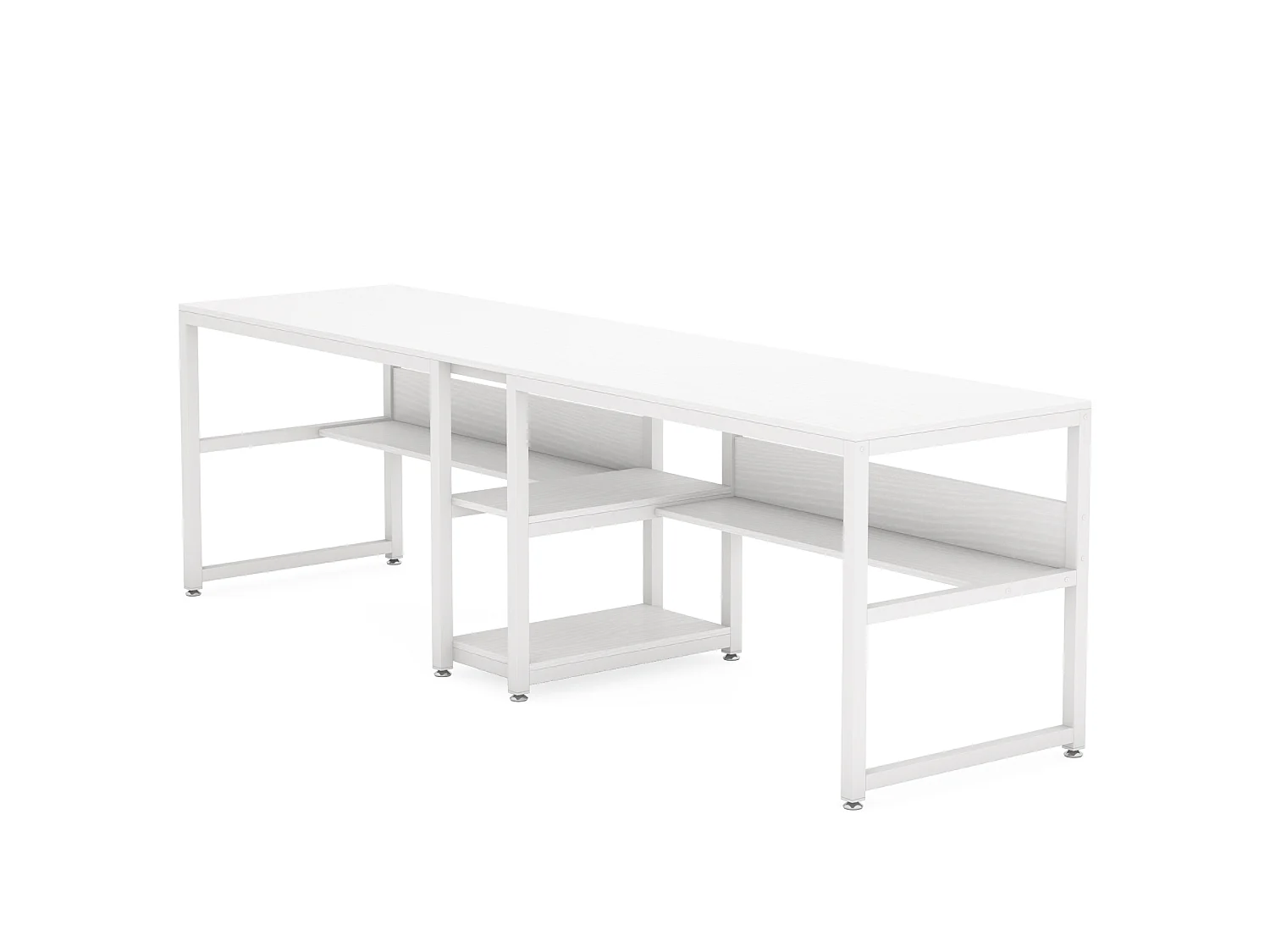 Bureau deux places de 200 cm avec tiroir de rangement, bureau long pour deux personnes, blanc