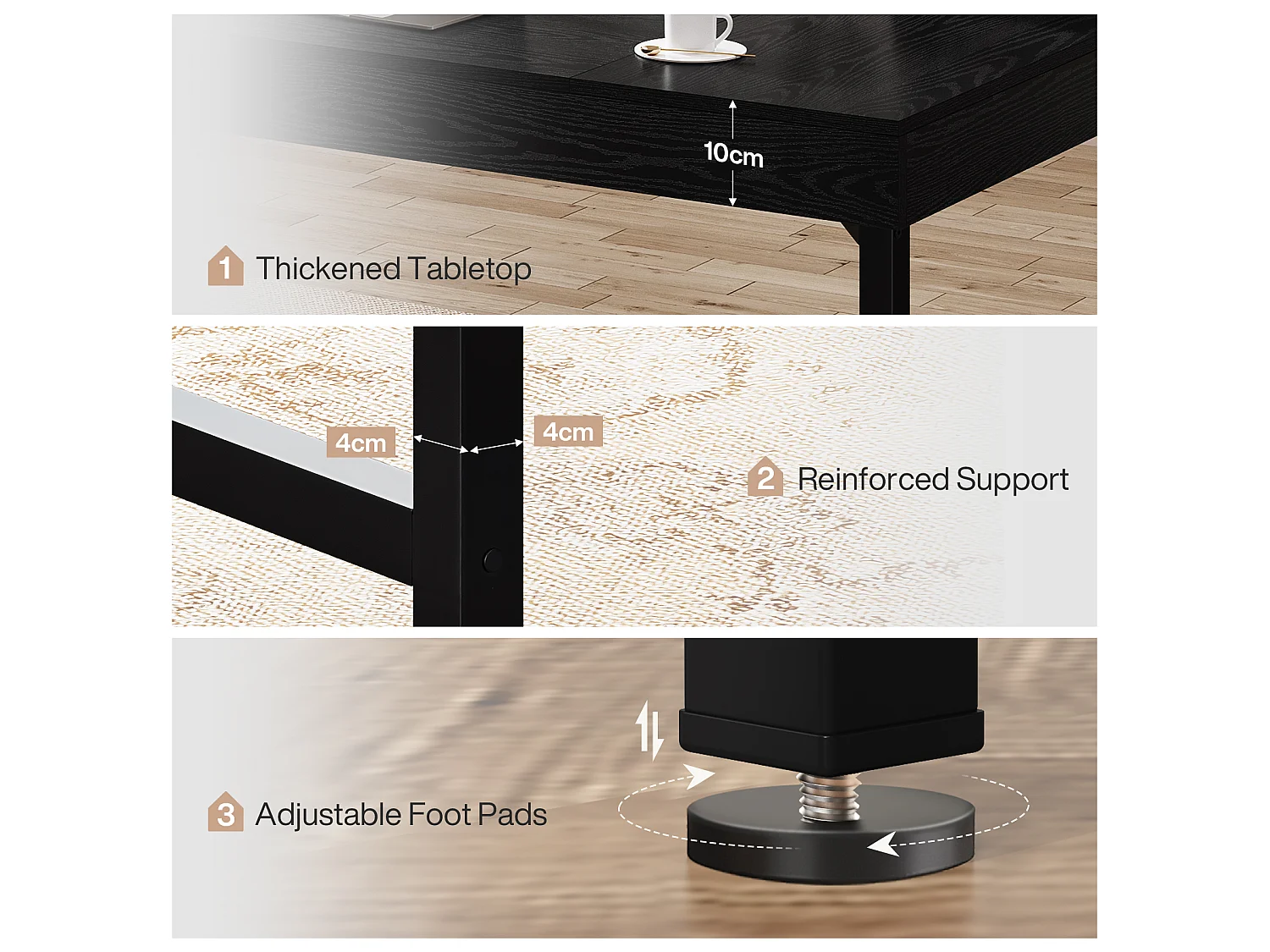 Bureau de direction rectangulaire avec pieds en métal, idéal pour le télétravail ou le travail à domicile Table d'étude simple pour ordinateur portable, noir