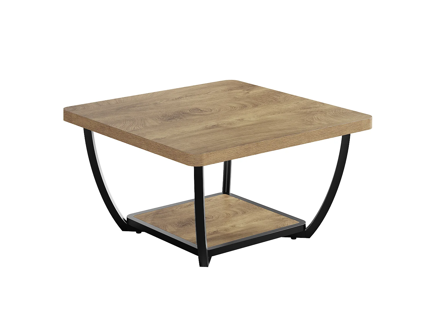 Table basse carrée de 80 cm avec étagères de rangement, table basse d'appoint à 2 niveaux