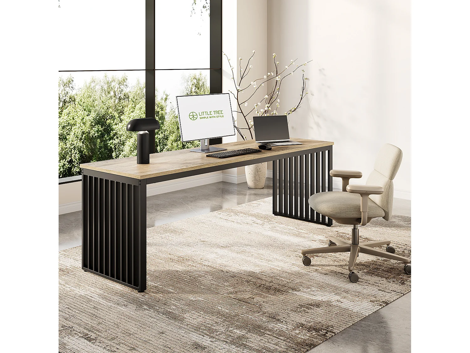 Bureau d'ordinateur 180 cm, poste de travail bureau d'étude pour bureau à domicile, gris (sans chaise)