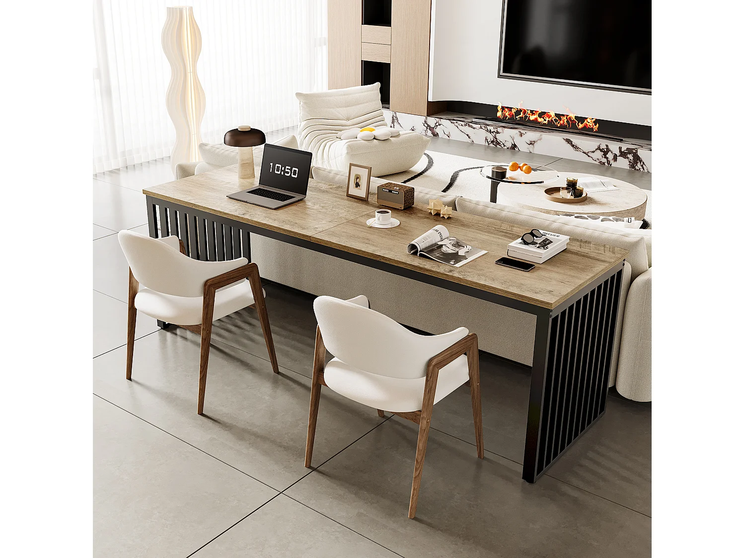 Bureau d'ordinateur 180 cm, poste de travail bureau d'étude pour bureau à domicile, gris (sans chaise)