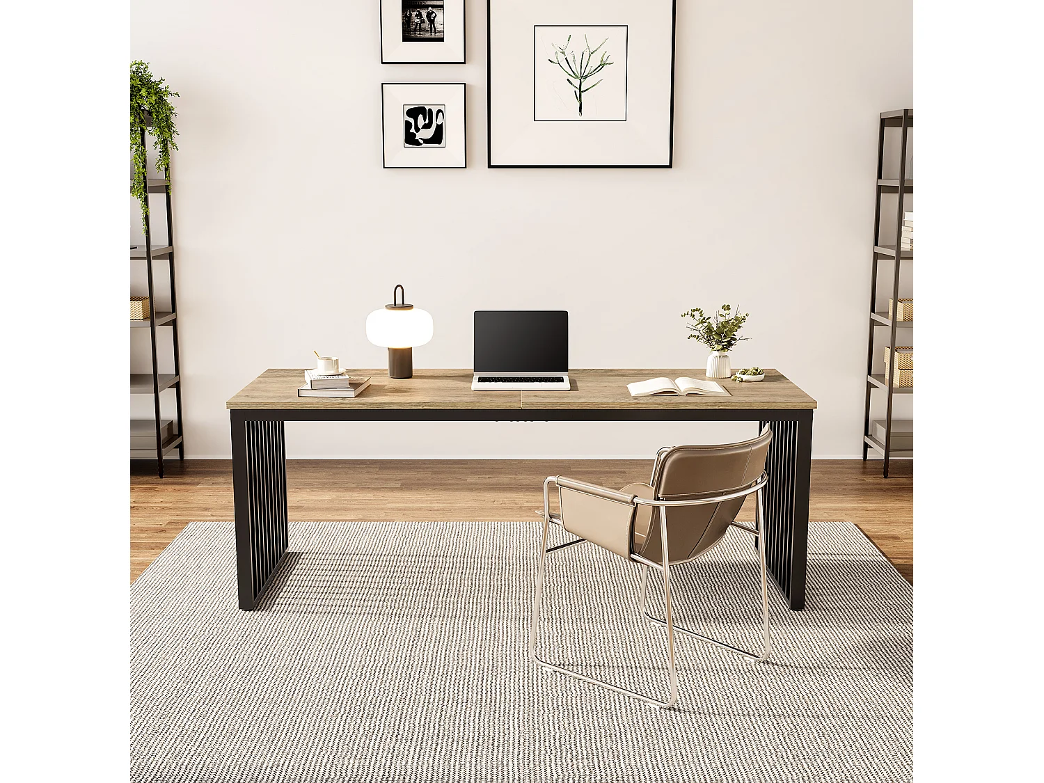 Bureau d'ordinateur 180 cm, poste de travail bureau d'étude pour bureau à domicile, gris (sans chaise)