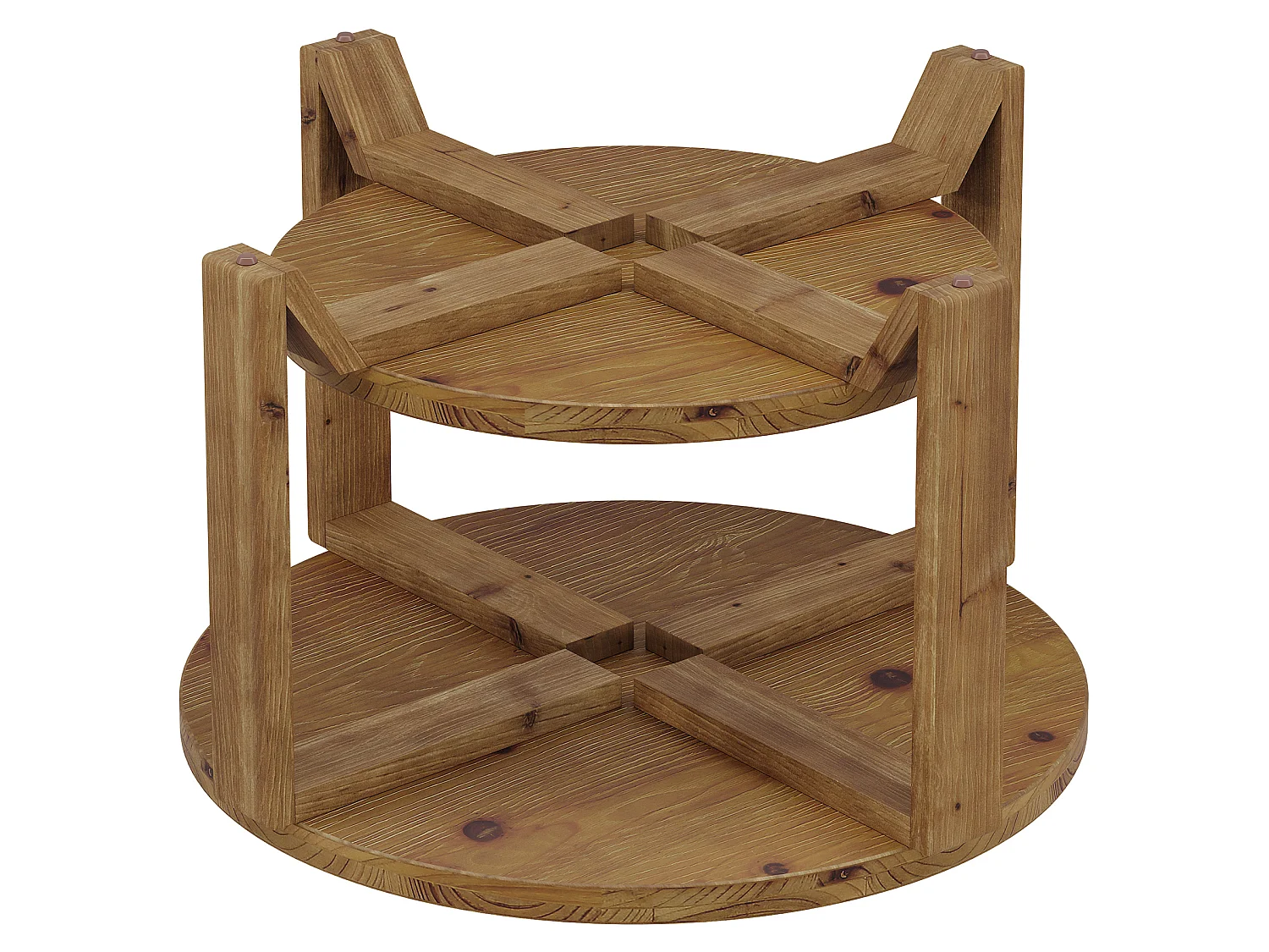 Table basse ronde en bois massif de 80 cm, avec rangement à 2 niveaux pour le salon