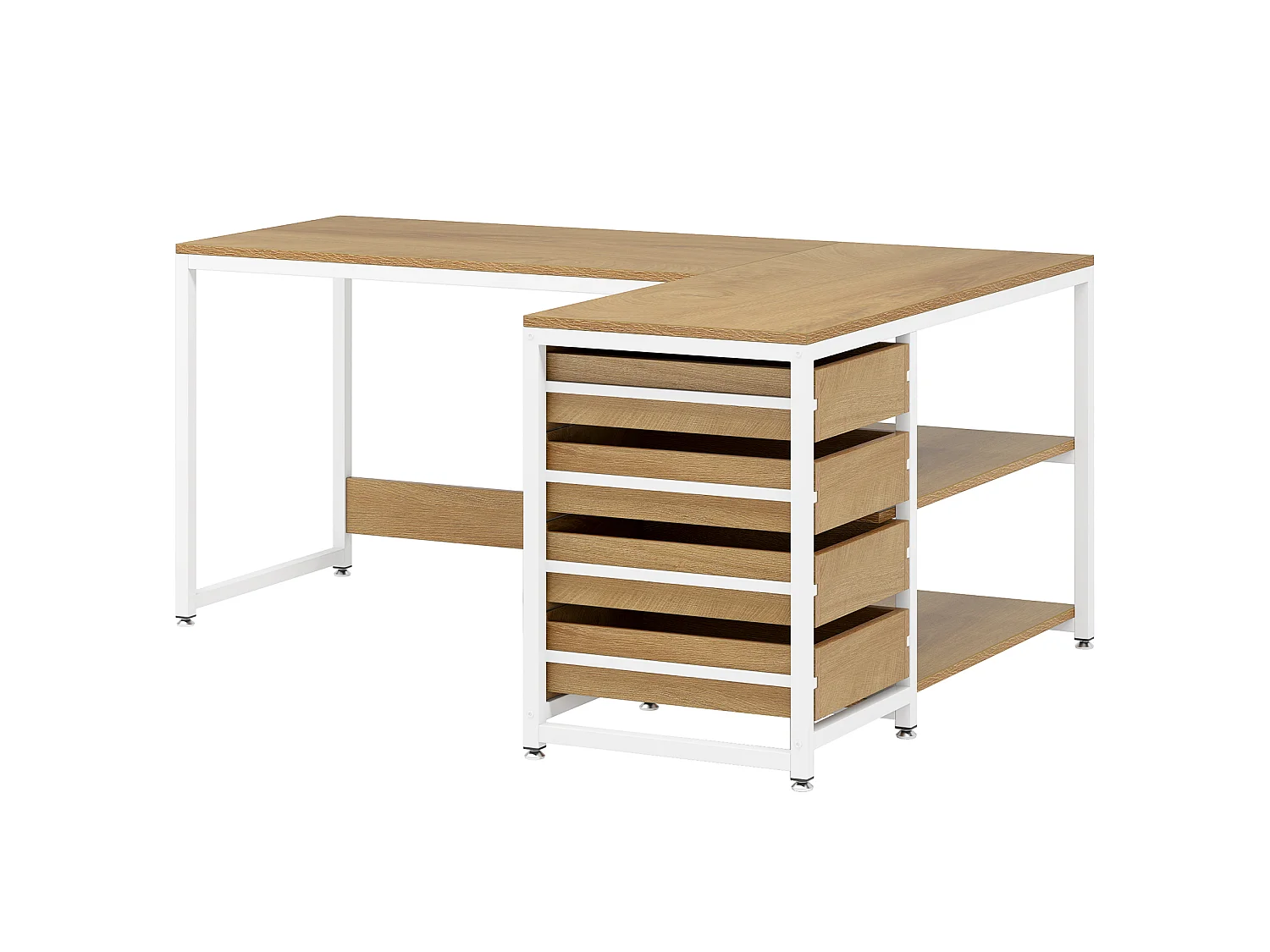 Bureau d'ordinateur en forme de L avec tiroirs de rangement, bureau réversible en forme de L, table de travail pour étudier et écrire, chêne brun
