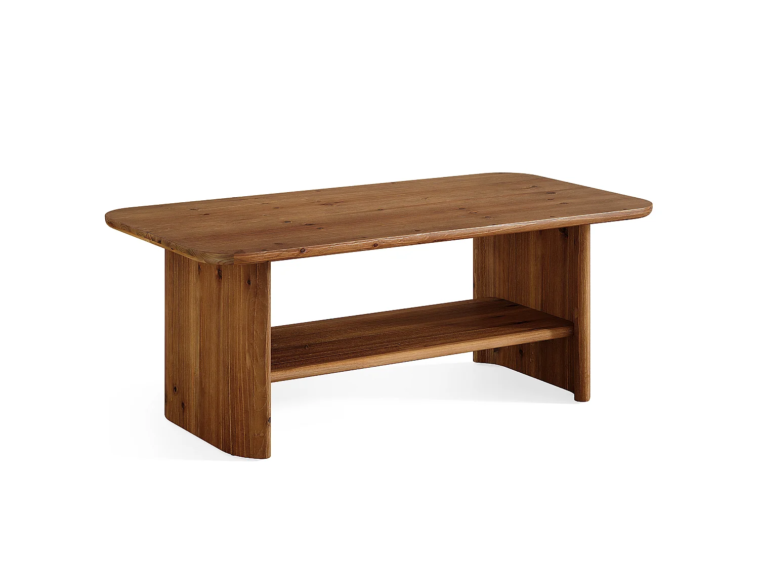 Table basse rectangulaire de 120 cm en bois massif avec étagère de rangement