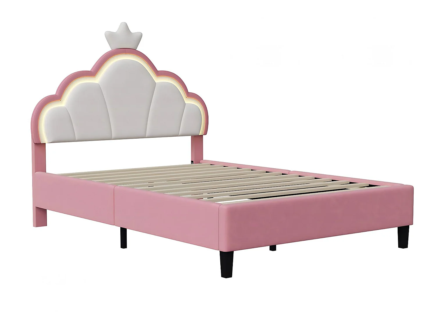 Lit double 140x200 cm rose avec tête de lit rembourrée nuage, cadre de lit capitonné en velours, lit adulte avec dossier doux