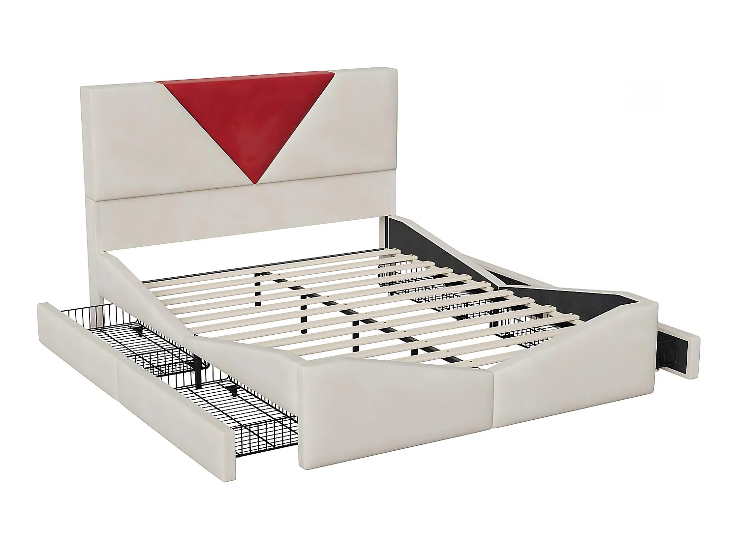 Lit coffre rembourré 140x190 cm - Rangement sous lit - Revêtement tissu - Tête de lit bicolore rembourrée - Sommier à lattes inclus