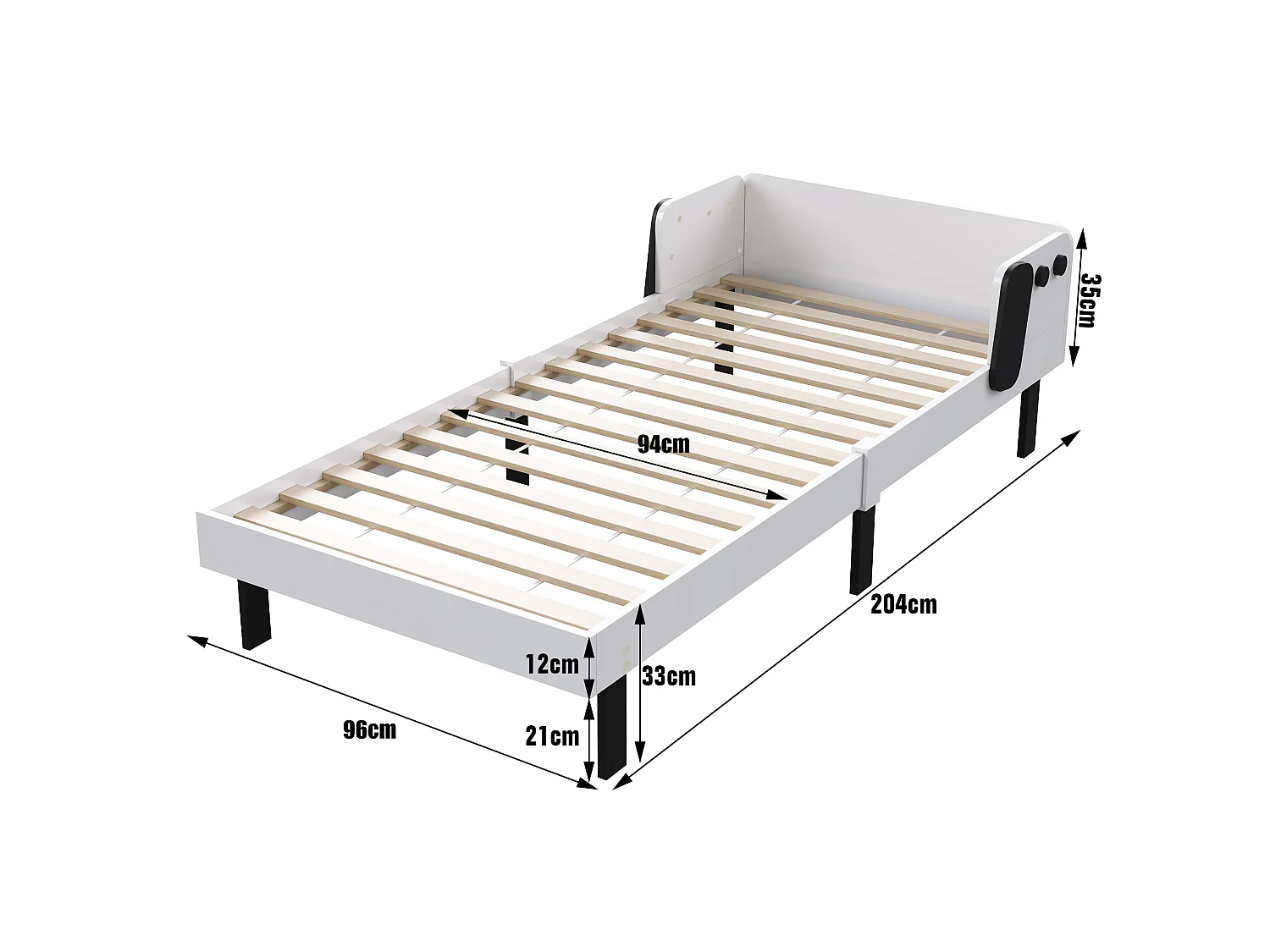 Lit enfant design chien 90 x 200 cm - Cadre blanc - Barrières de sécurité