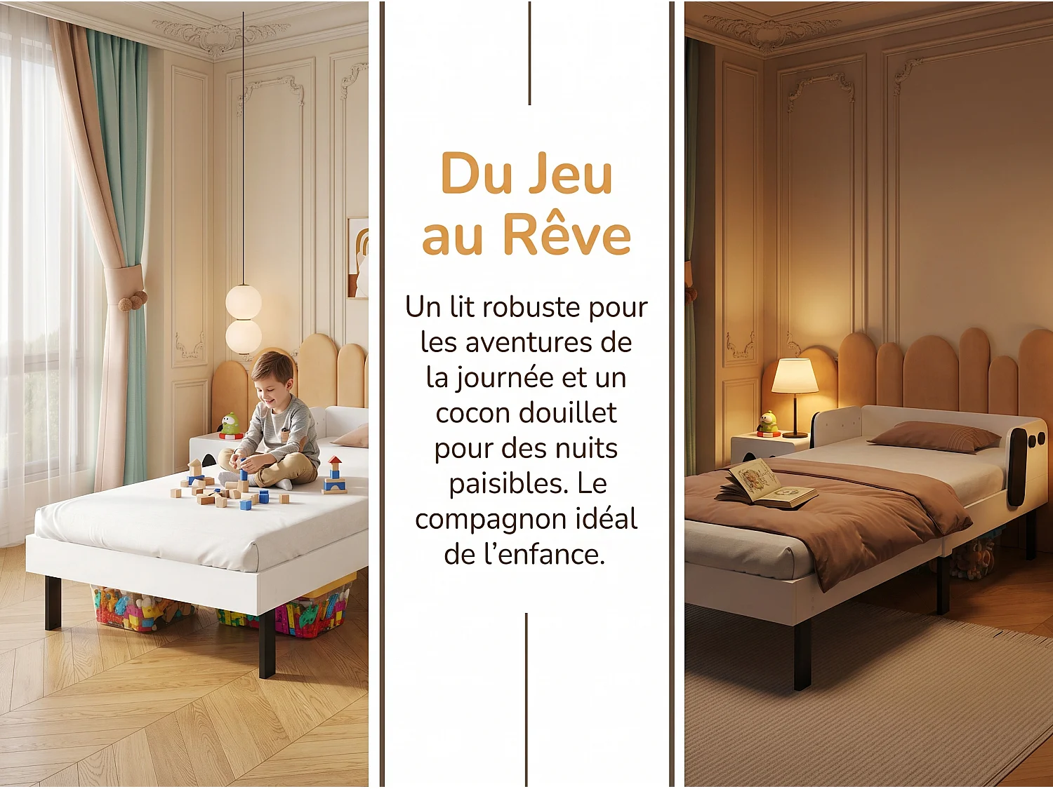 Lit enfant design chien 90 x 200 cm - Cadre blanc - Barrières de sécurité