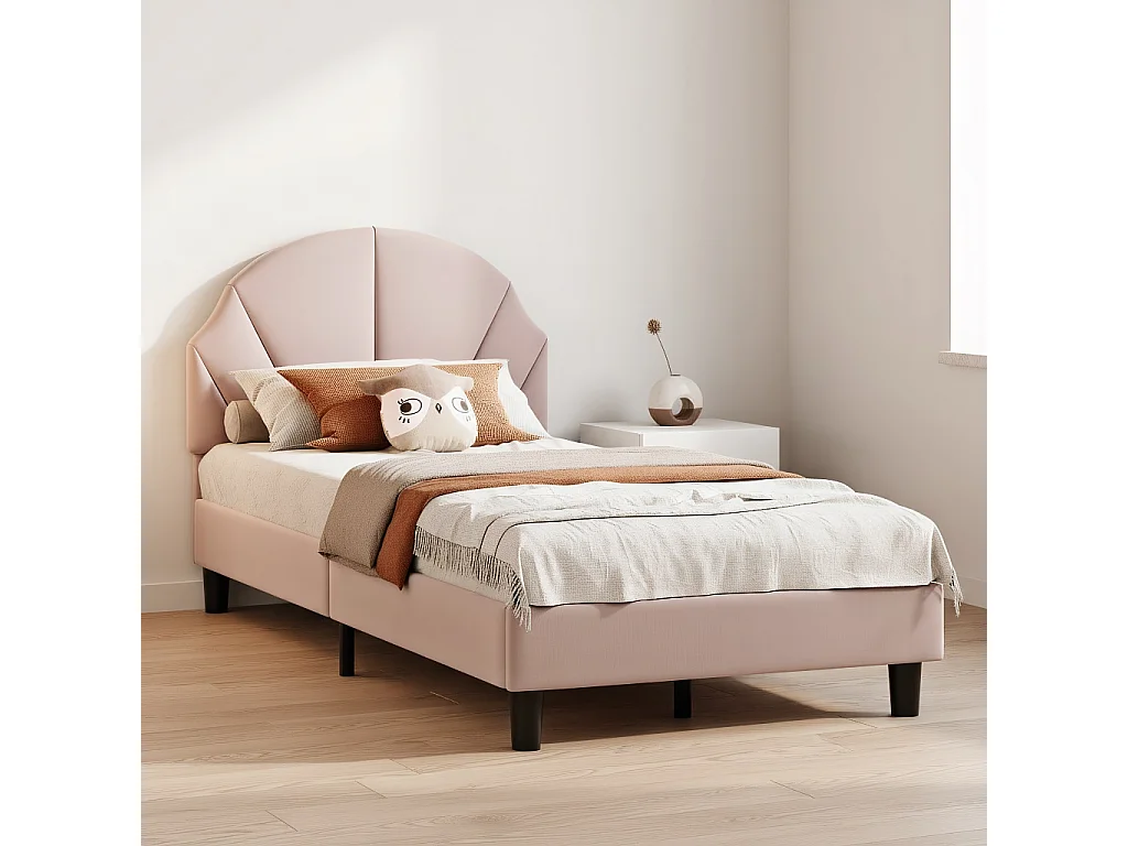 Lit enfant 90x200 cm Rose, lit junior avec coffre de rangement et sommier à lattes, tête de lit douce, espace pratique pour chambre enfant
