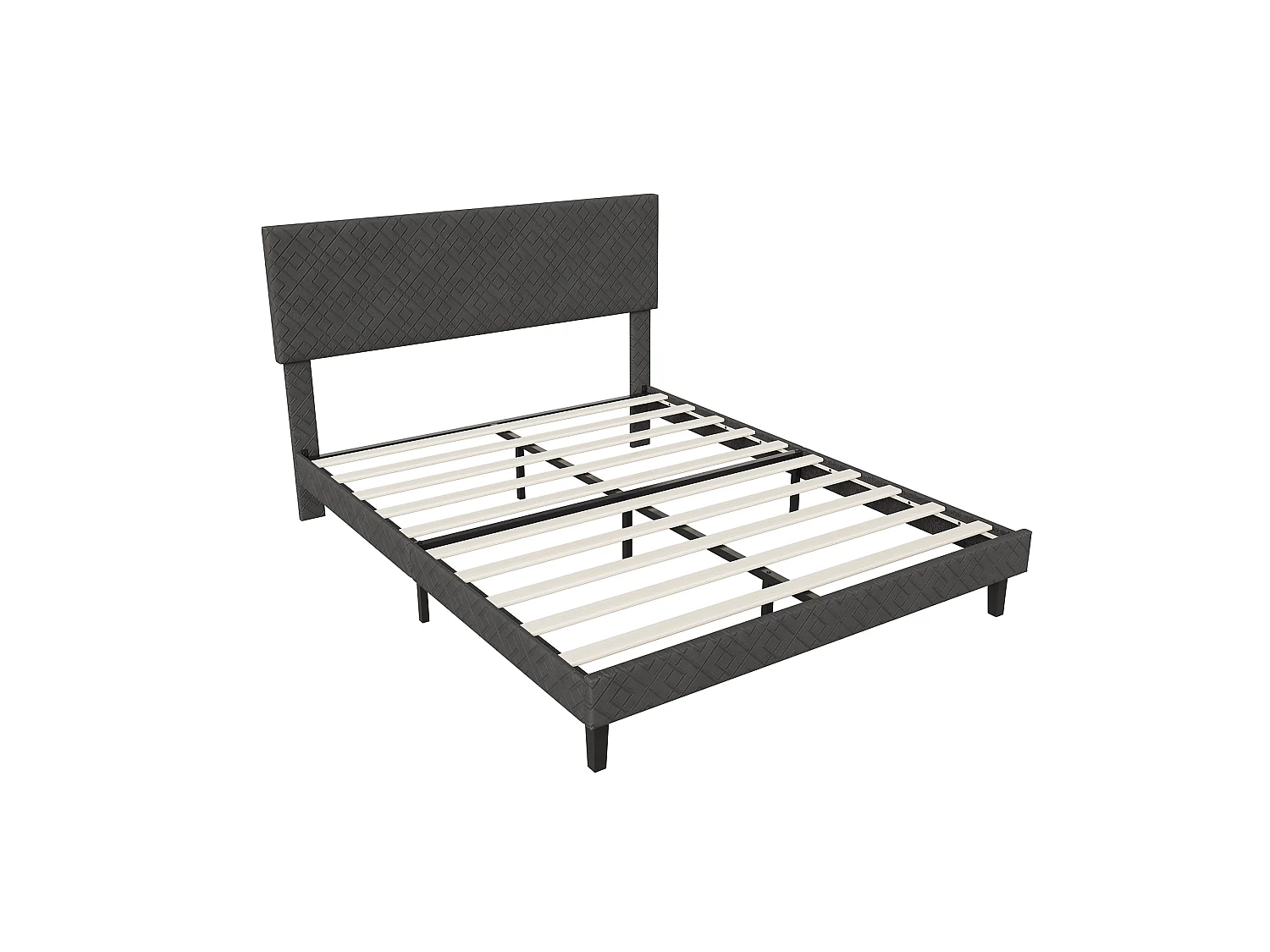 Lit double 160 x 200 cm - Tissu gris - Tête de lit capitonnée et cadre rembourré