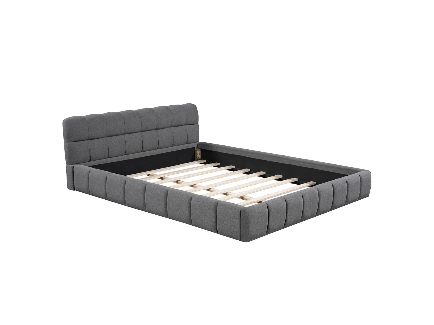 Lit double 140x190 cm gris, lit en lin avec sommier à lattes, tête de lit rembourrée, cadre de lit élégant et confortable