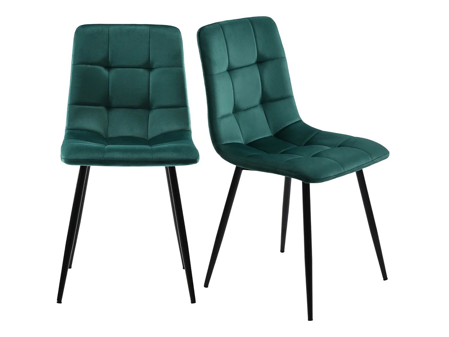 Lot de 4 chaises de salle à manger velours vert – Pieds métal, dossier capitonné, assise rembourrée