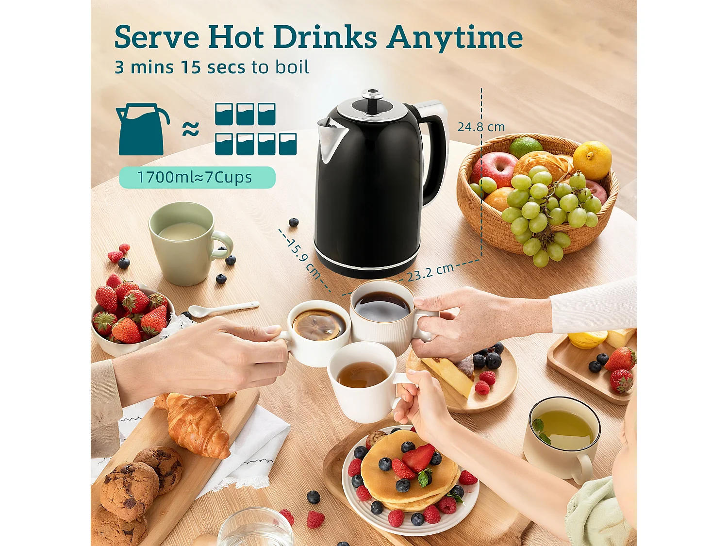 HOMCOM 1.7L 3000W Kettle and 2 Slice Toaster with Keep Warm Memory Function