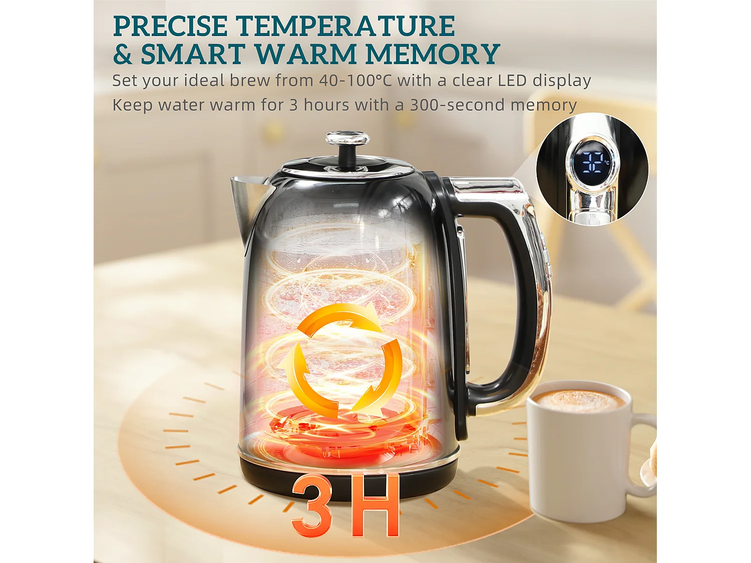 HOMCOM 1.7L 3000W Kettle and 2 Slice Toaster with Keep Warm Memory Function