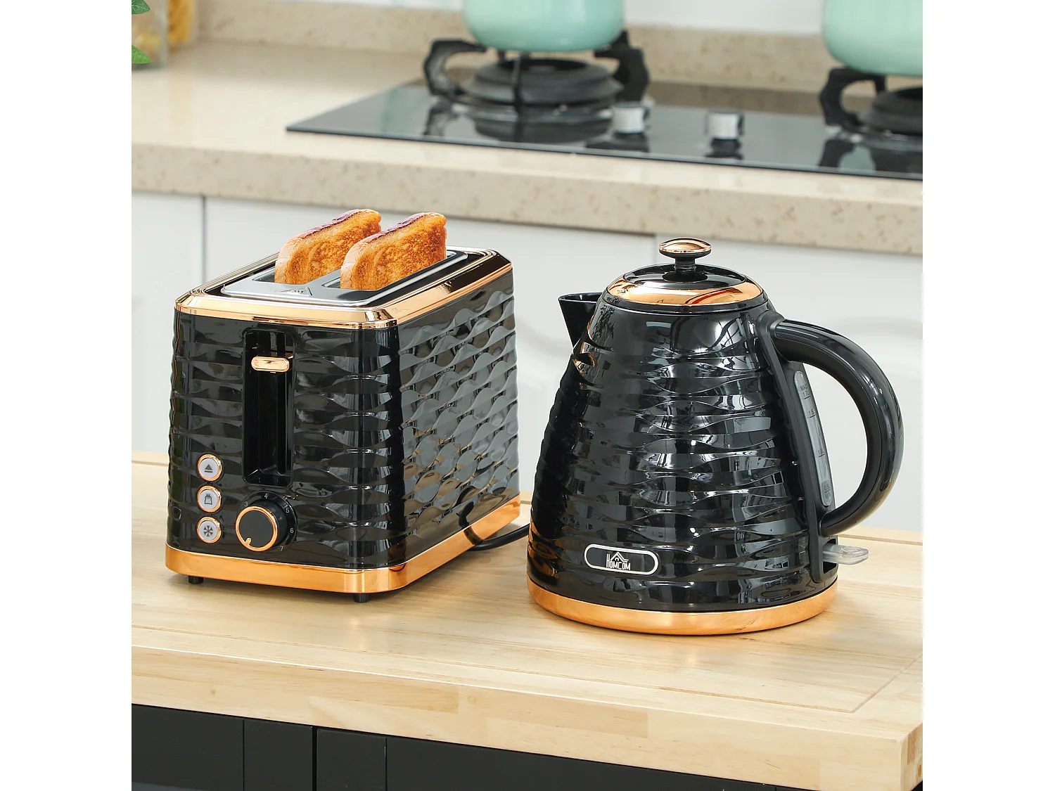 HOMCOM Kettle and Toaster Set 1.7L Rapid Boil Kettle & 2 Slice Toaster Black