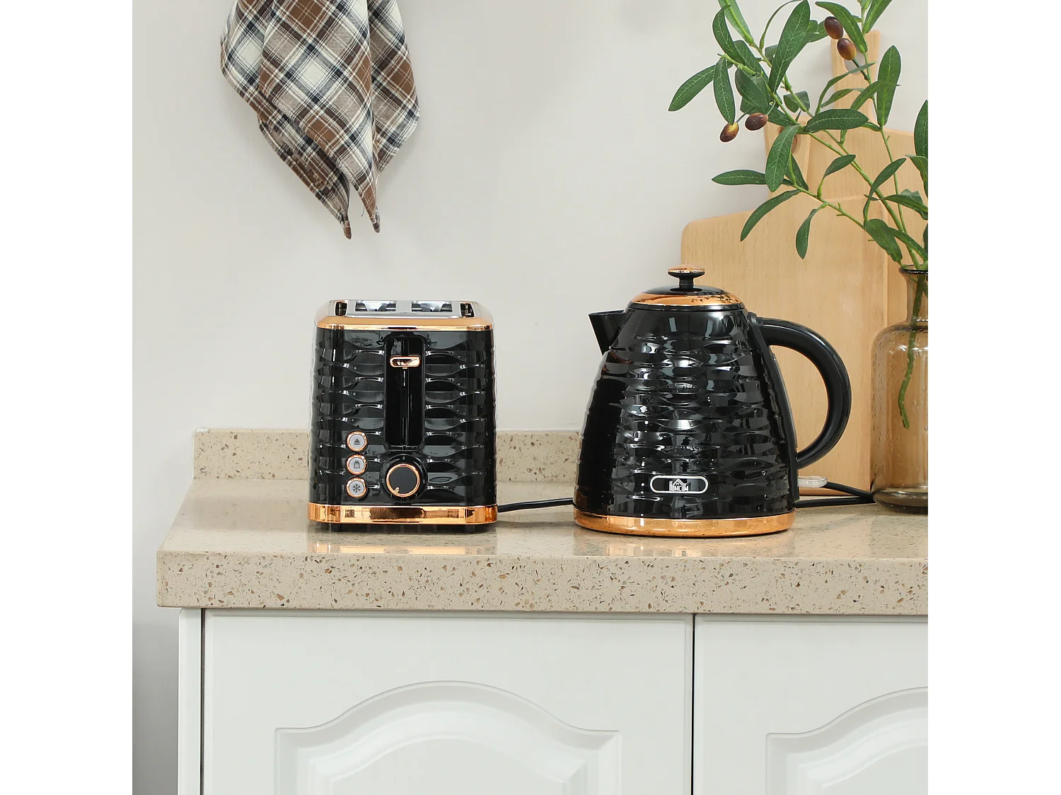 HOMCOM Kettle and Toaster Set 1.7L Rapid Boil Kettle & 2 Slice Toaster Black