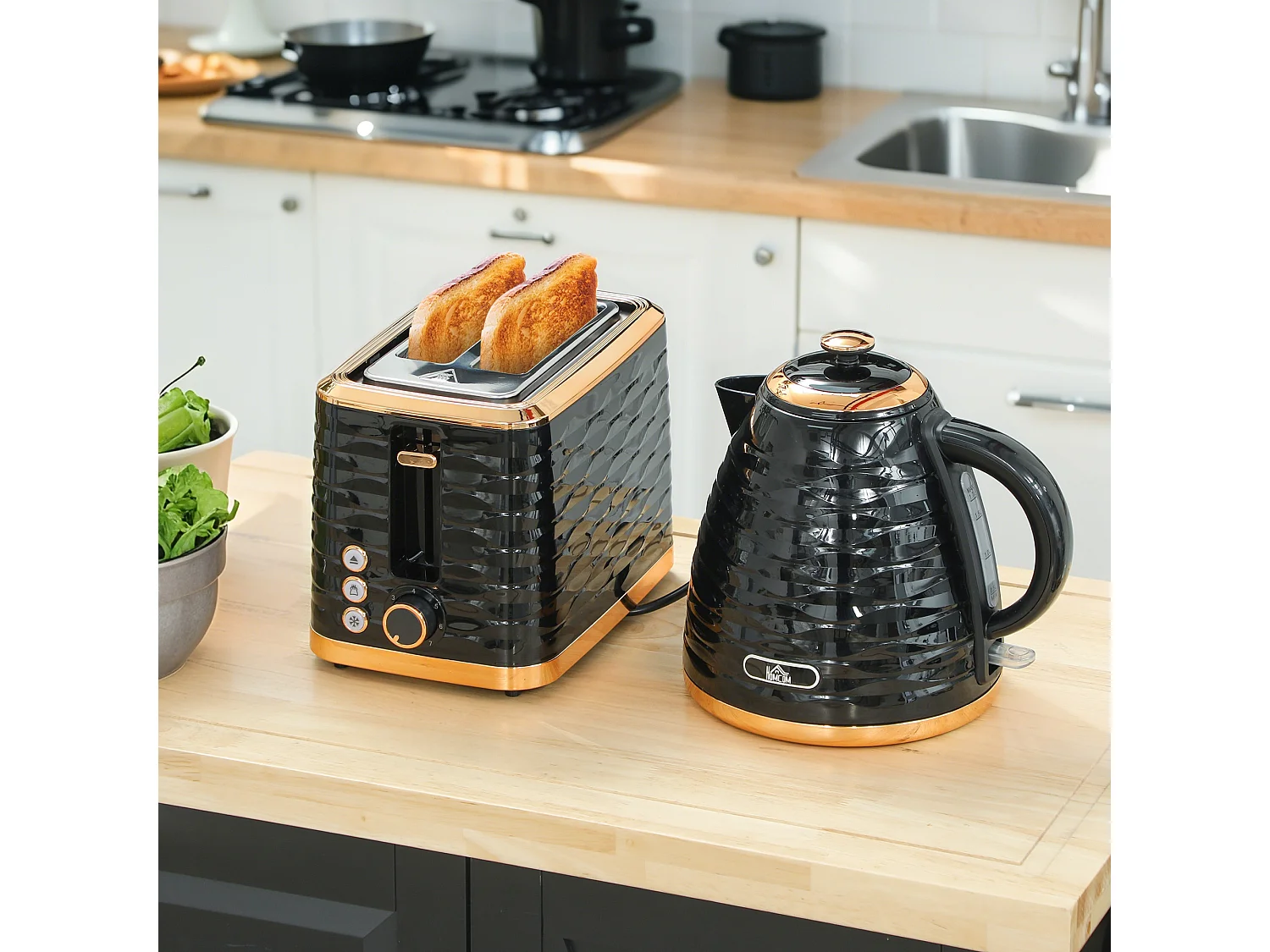 HOMCOM Kettle and Toaster Set 1.7L Rapid Boil Kettle & 2 Slice Toaster Black