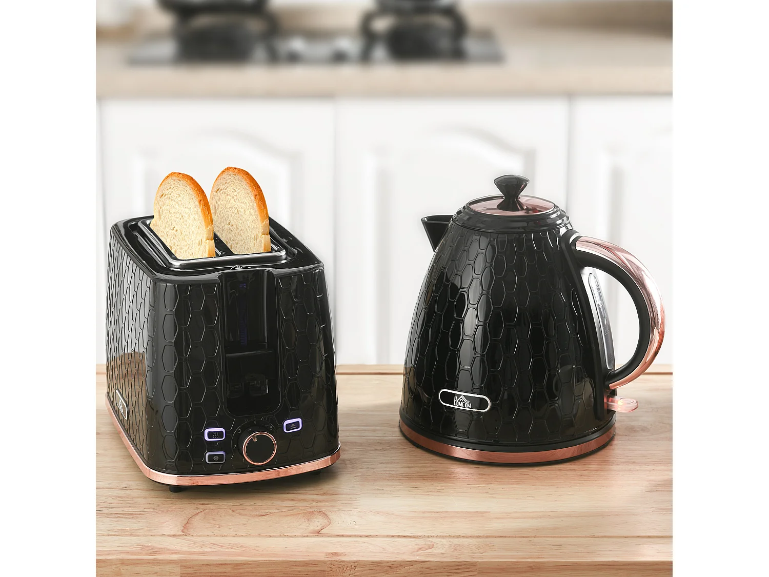 HOMCOM Kettle and Toaster Set 1.7L Kettle & 2 Slice Toaster Set Black