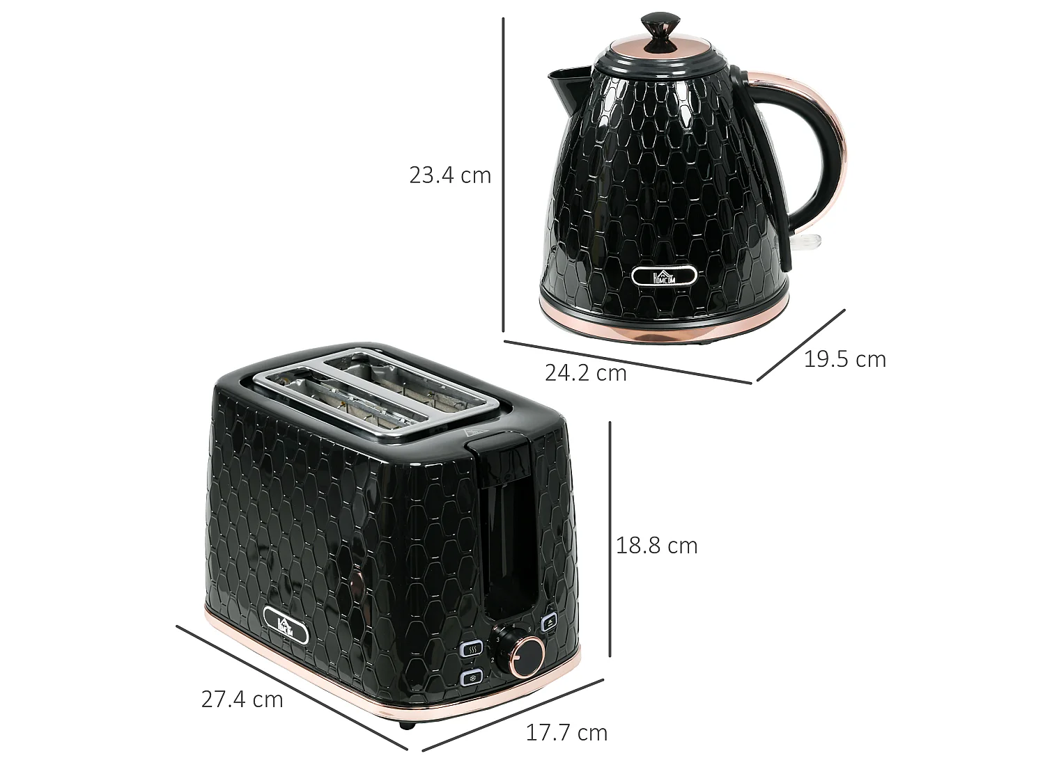 HOMCOM Kettle and Toaster Set 1.7L Kettle & 2 Slice Toaster Set Black