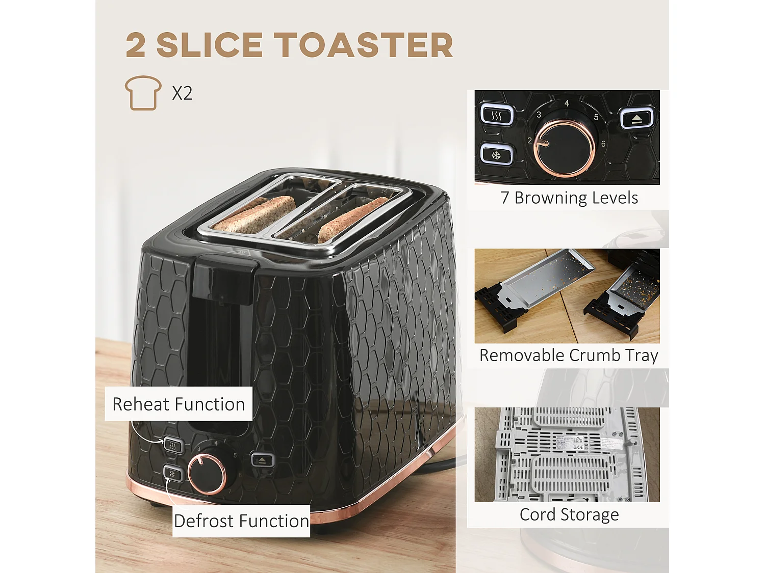 HOMCOM Kettle and Toaster Set 1.7L Kettle & 2 Slice Toaster Set Black