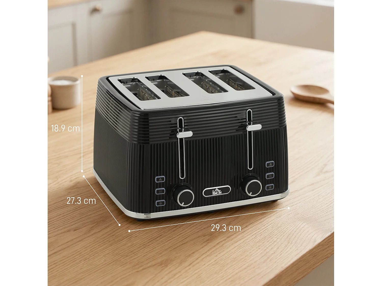 HOMCOM 4 Slice Electric Toaster with 7 Browning Levels, 1860W, Black