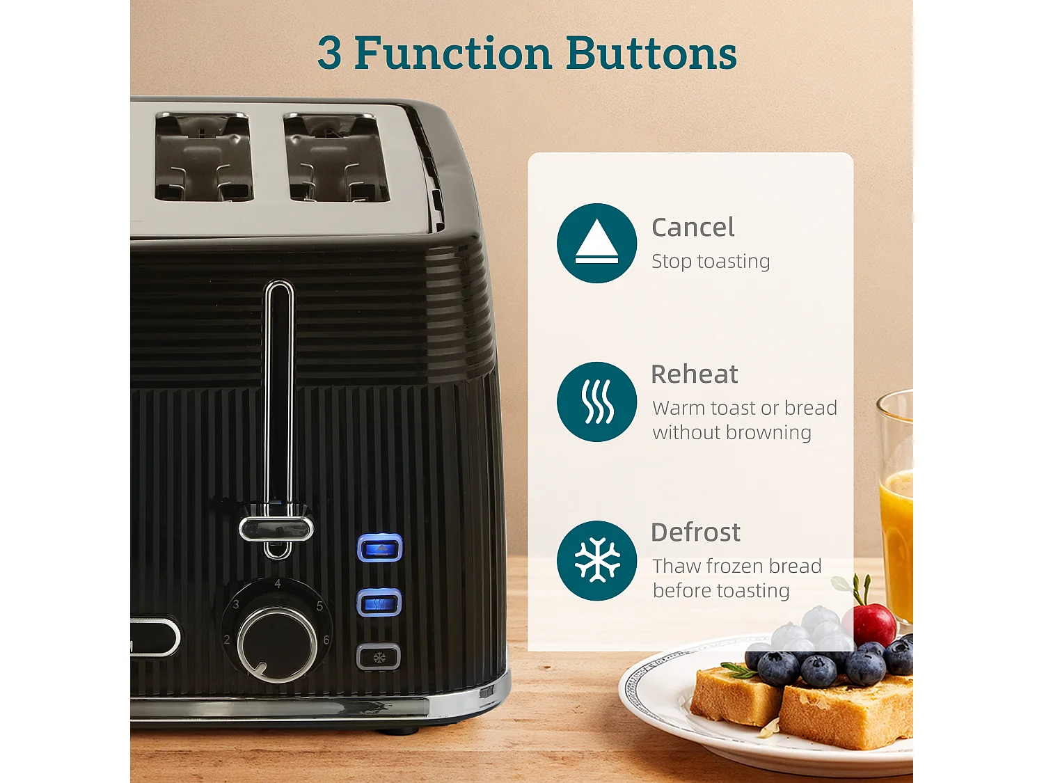 HOMCOM 4 Slice Electric Toaster with 7 Browning Levels, 1860W, Black
