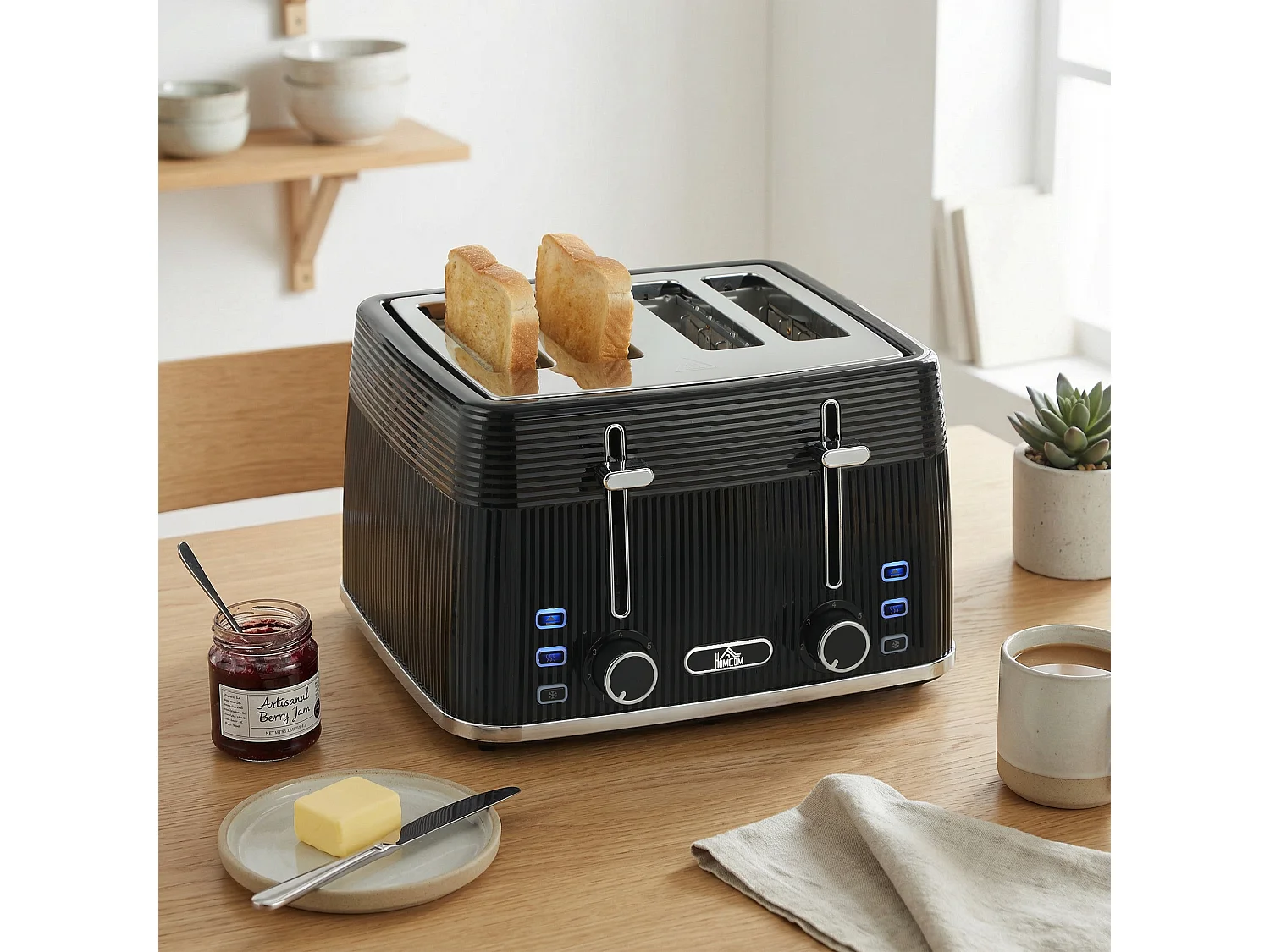 HOMCOM 4 Slice Electric Toaster with 7 Browning Levels, 1860W, Black