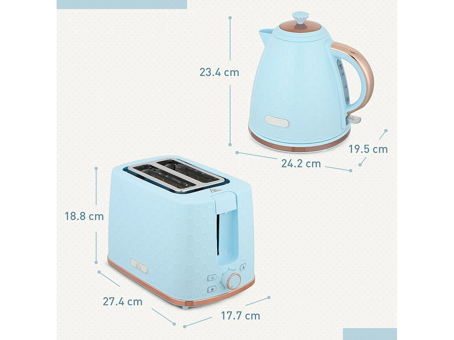 HOMCOM Kettle and Toaster Set 1.7L Kettle & 2 Slice Toaster Set, Light Blue