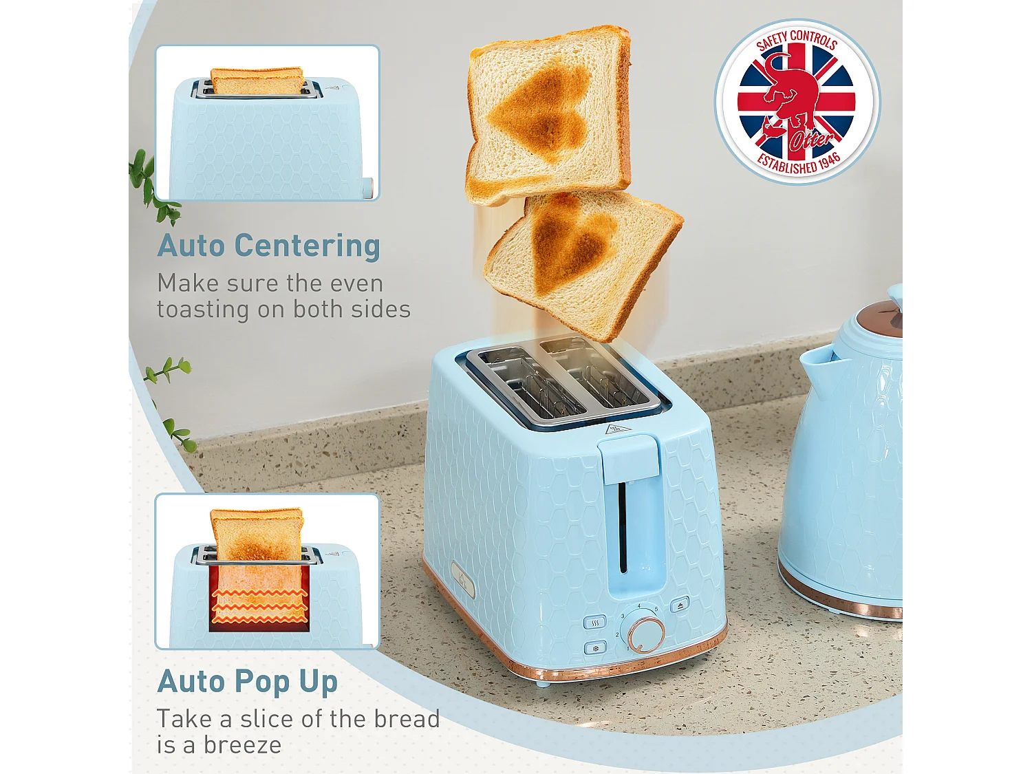 HOMCOM Kettle and Toaster Set 1.7L Kettle & 2 Slice Toaster Set, Light Blue