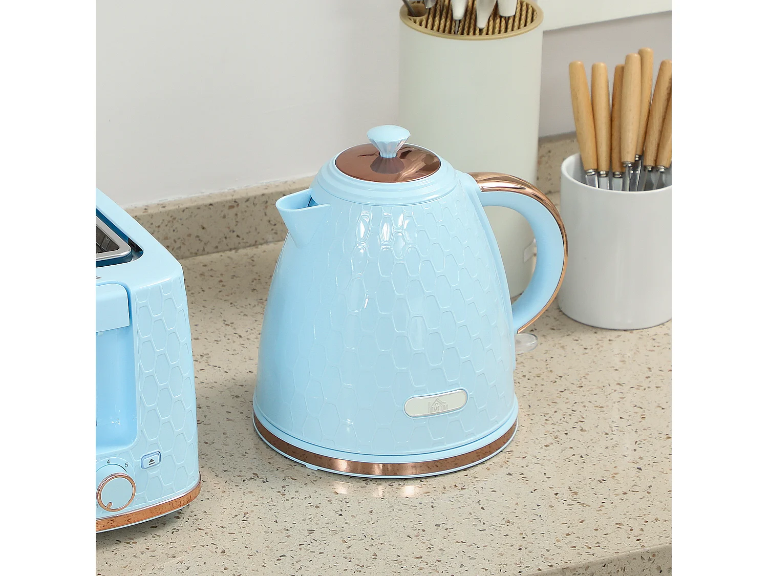 HOMCOM Kettle and Toaster Set 1.7L Kettle & 2 Slice Toaster Set, Light Blue