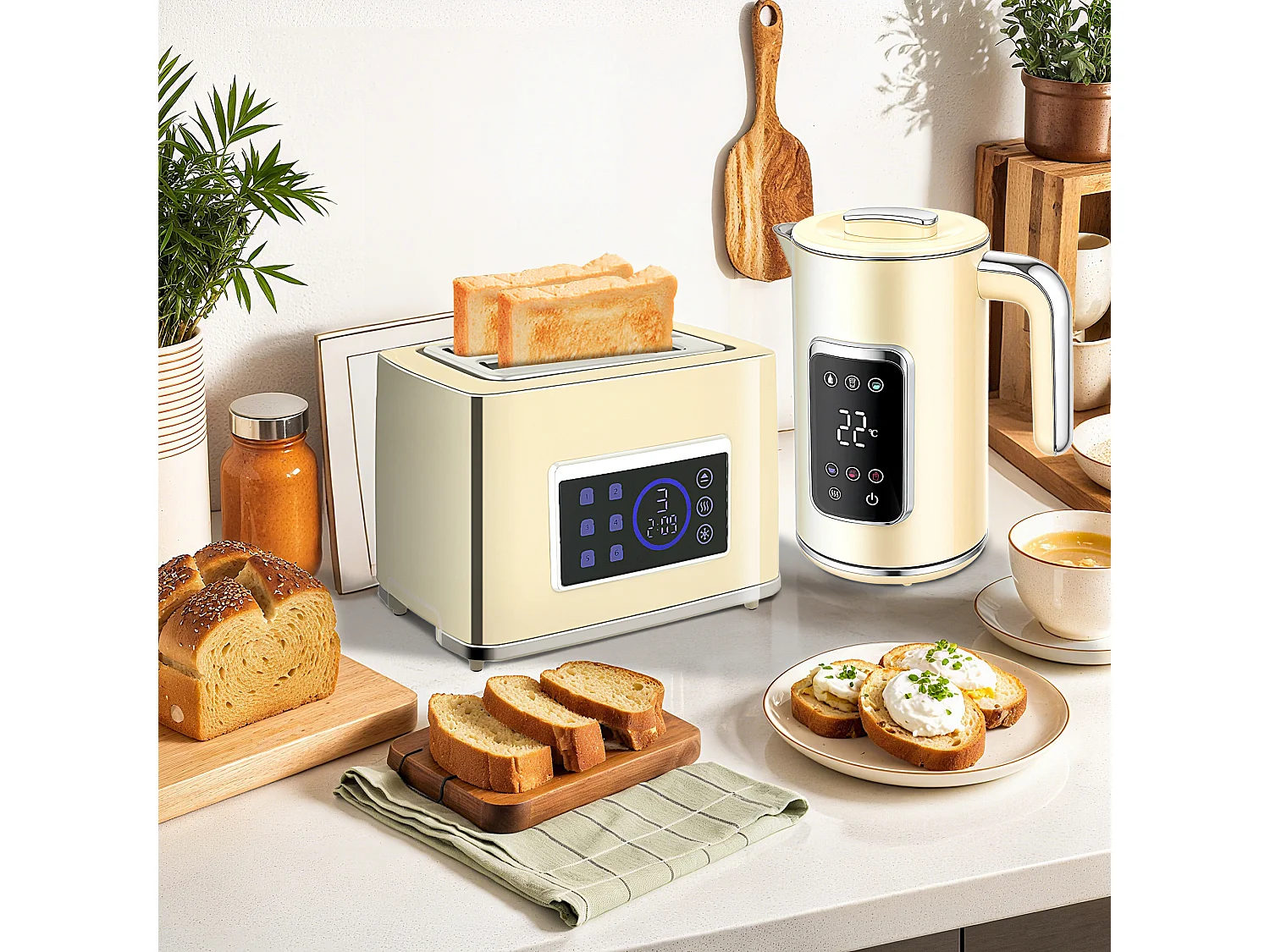 HOMCOM 1.7L 3000W Boil Kettle and Toaster Set