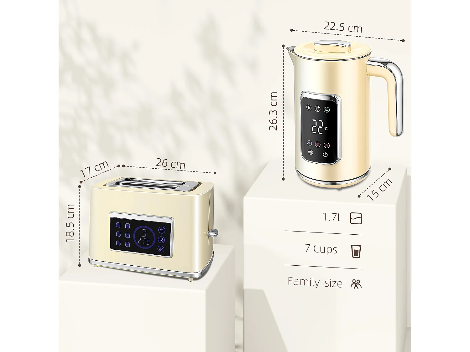 HOMCOM 1.7L 3000W Boil Kettle and Toaster Set