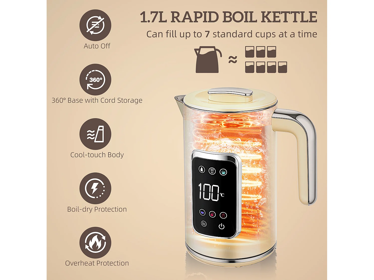 HOMCOM 1.7L 3000W Boil Kettle and Toaster Set